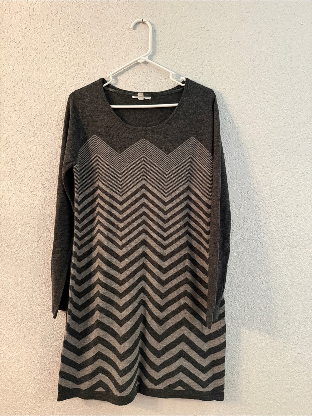 London Times Charcoal Chevron Long-Sleeve Knit Dress